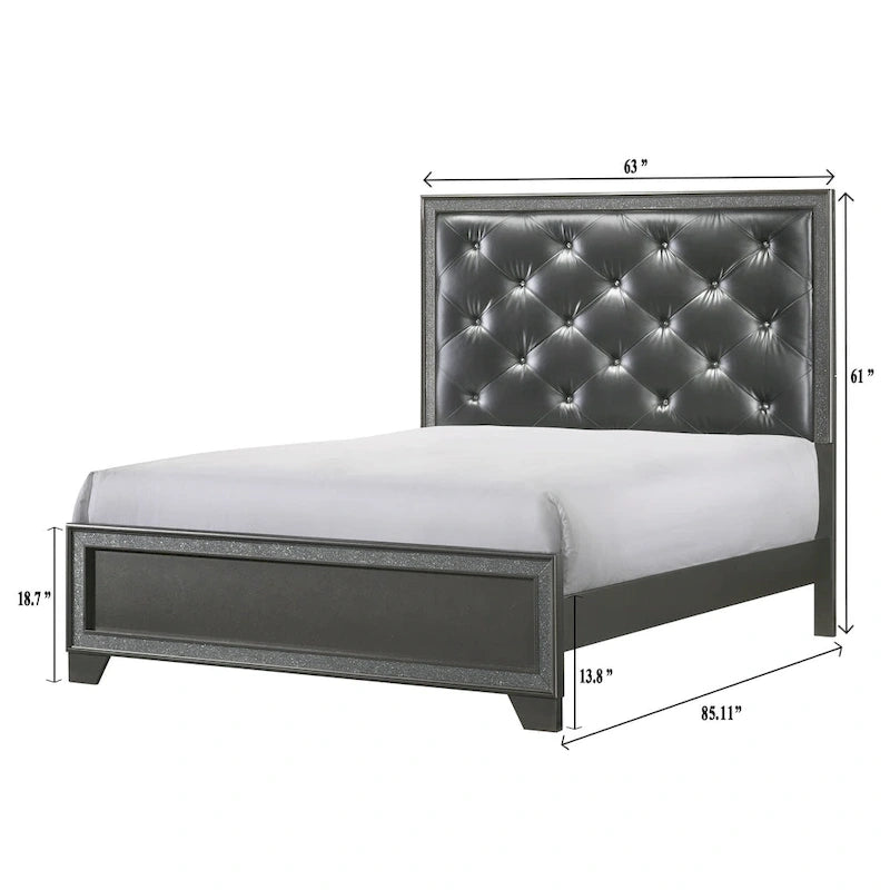 Ensemble de chambre à coucher Hoyt 5 pièces en similicuir gris foncé avec panneaux capitonnés