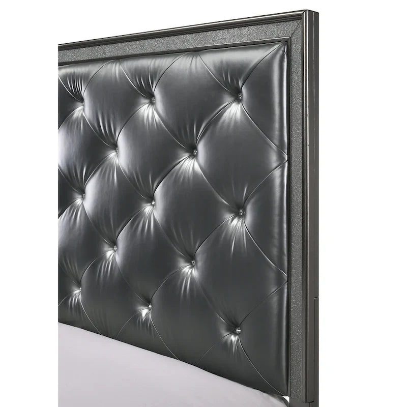 Ensemble de chambre à coucher Hoyt 5 pièces en similicuir gris foncé avec panneaux capitonnés