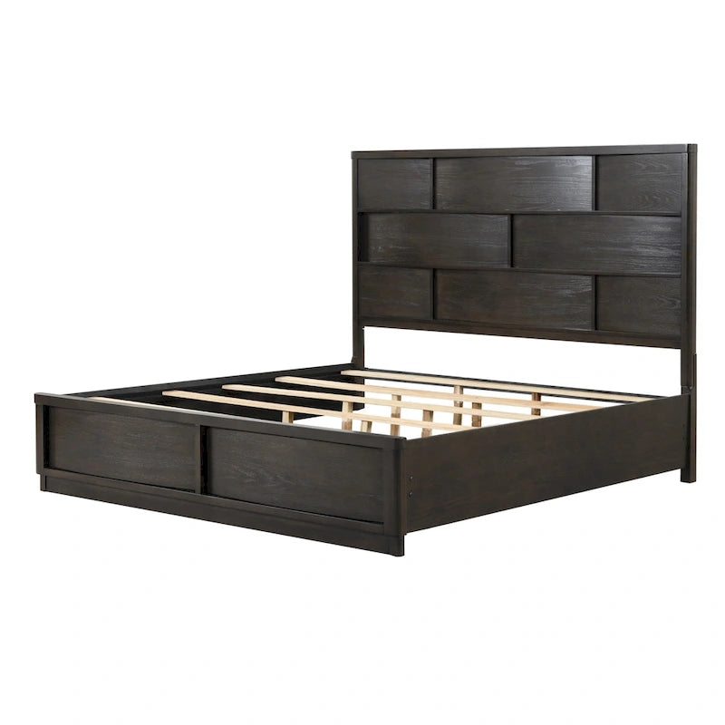 Ensemble de lit Roundhill Furniture Belani en panneaux de bois, comprenant un lit, une commode, un miroir et deux tables de chevet, couleur expresso