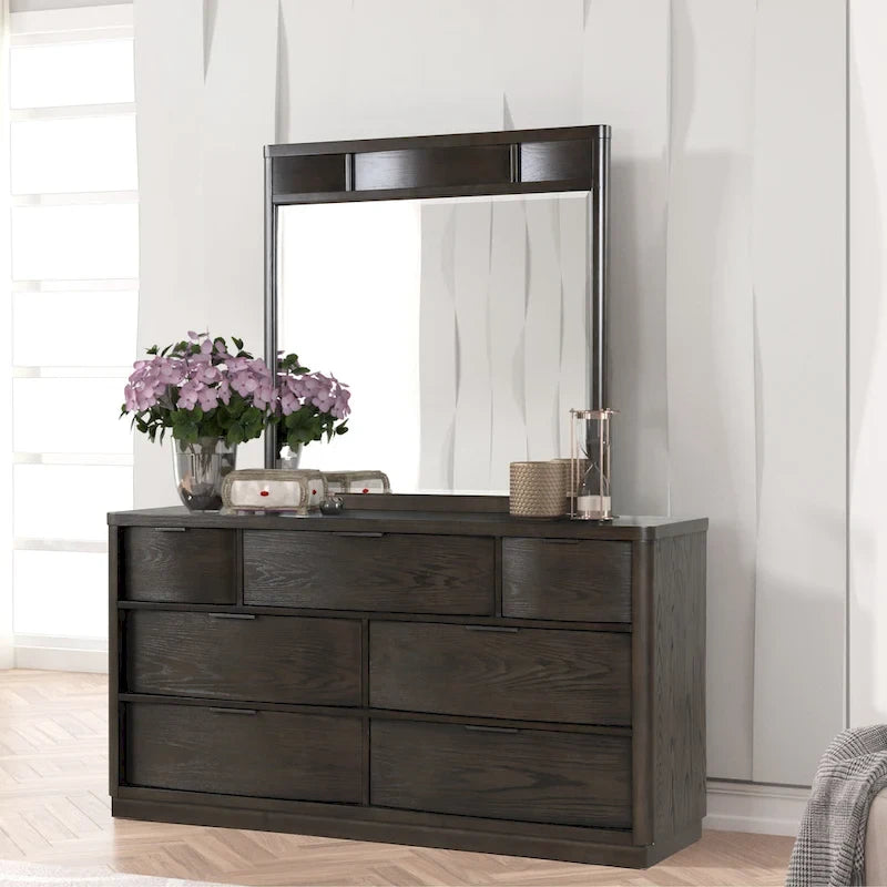 Ensemble de lit Roundhill Furniture Belani en panneaux de bois, comprenant un lit, une commode, un miroir et deux tables de chevet, couleur expresso