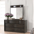 Ensemble de lit Roundhill Furniture Belani en panneaux de bois, comprenant un lit, une commode, un miroir et deux tables de chevet, couleur expresso