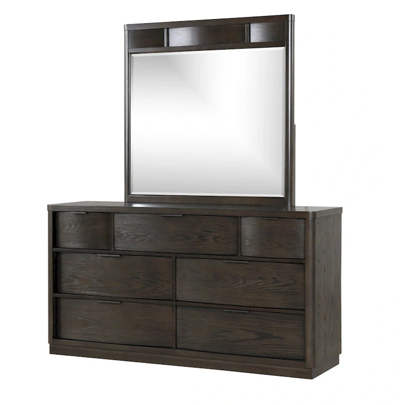Ensemble de lit Roundhill Furniture Belani en panneaux de bois, comprenant un lit, une commode, un miroir et deux tables de chevet, couleur expresso