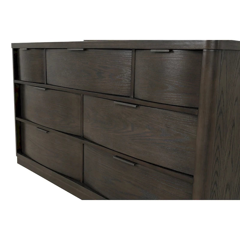 Ensemble de lit Roundhill Furniture Belani en panneaux de bois, comprenant un lit, une commode, un miroir et deux tables de chevet, couleur expresso