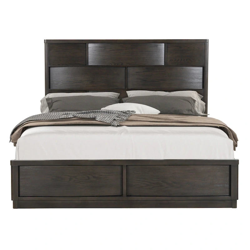 Ensemble de lit Roundhill Furniture Belani en panneaux de bois, comprenant un lit, une commode, un miroir et deux tables de chevet, couleur expresso