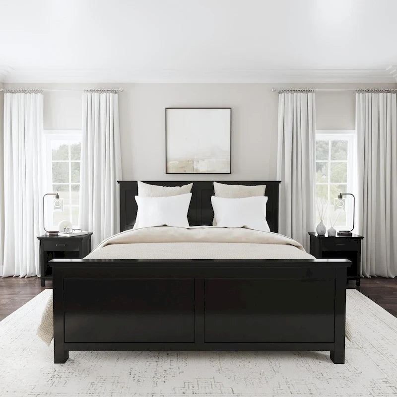 Ensemble 3 pièces en bois noir Oak Park avec lit king et deux tables de chevet par Homestyles