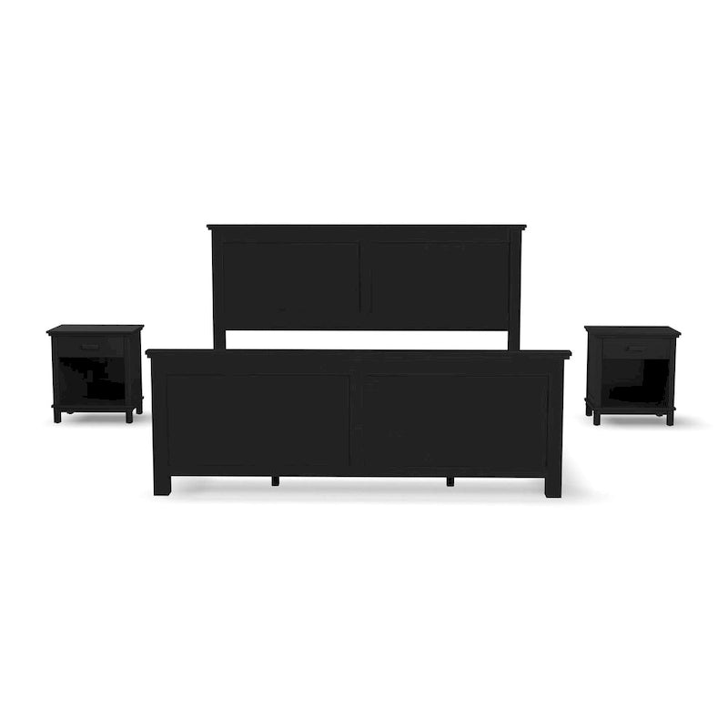 Ensemble 3 pièces en bois noir Oak Park avec lit king et deux tables de chevet par Homestyles