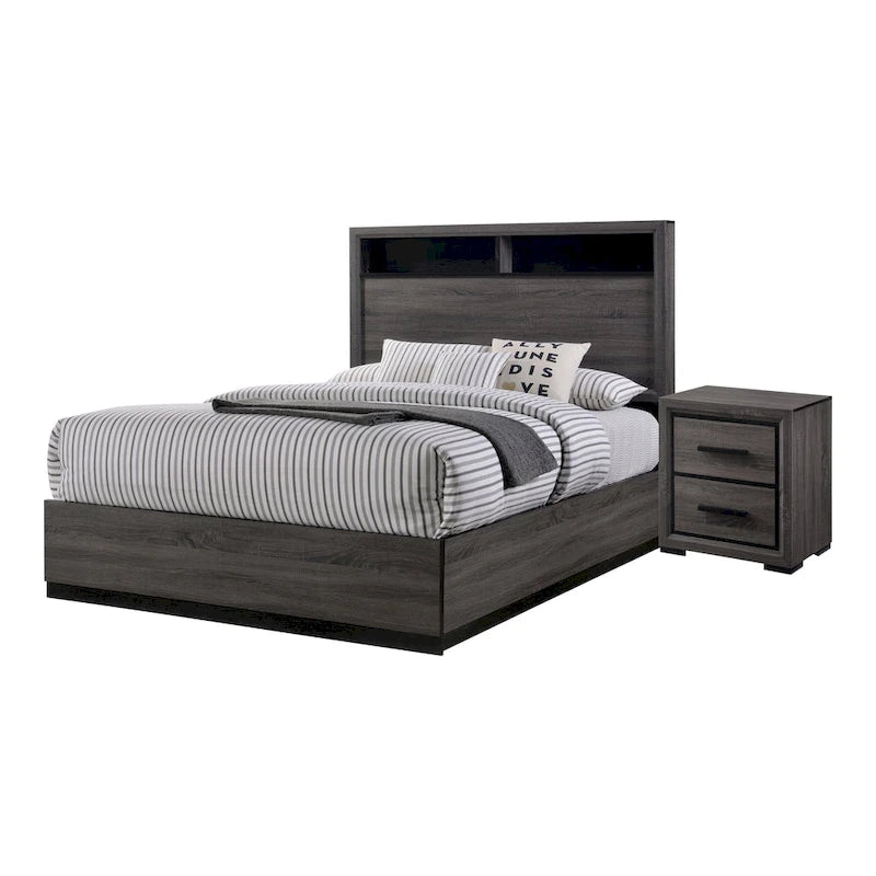 Ensemble de chambre à coucher Rothwell contemporain en bois gris avec étagères, composé de 2 panneaux, par Strick &amp; Bolton