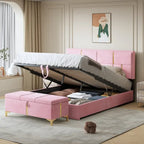 Ensemble de chambre à coucher 2 pièces : lit queen size avec pouf de rangement