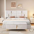 Ensemble de chambre à coucher 2 pièces : lit queen size avec pouf de rangement