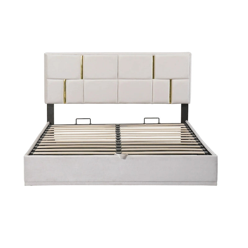 Ensemble de chambre à coucher 2 pièces : lit queen size avec pouf de rangement