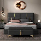 Ensemble de chambre à coucher 2 pièces : lit queen size avec pouf de rangement