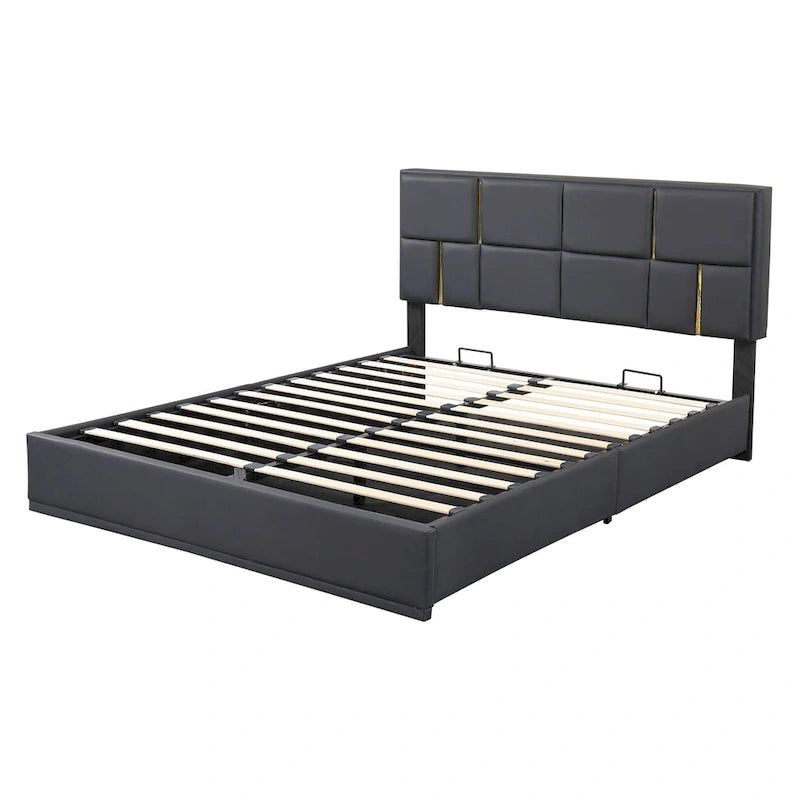 Ensemble de chambre à coucher 2 pièces : lit queen size avec pouf de rangement