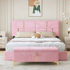 Ensemble de chambre à coucher 2 pièces : lit queen size avec pouf de rangement