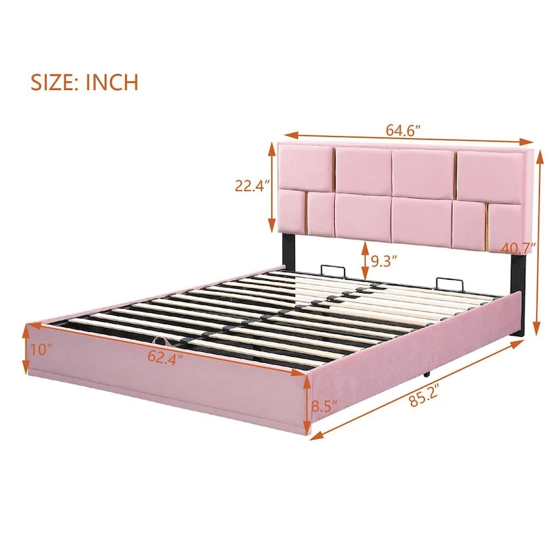 Ensemble de chambre à coucher 2 pièces : lit queen size avec pouf de rangement