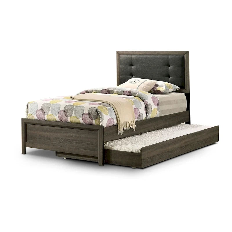 Ensemble lit et lit gigogne Aury Transitional en bois gris capitonné, composé de deux panneaux, par Furniture of America