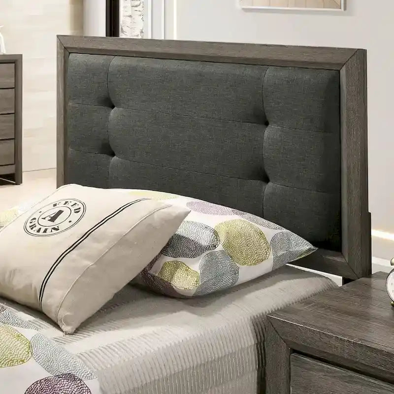 Ensemble lit et lit gigogne Aury Transitional en bois gris capitonné, composé de deux panneaux, par Furniture of America