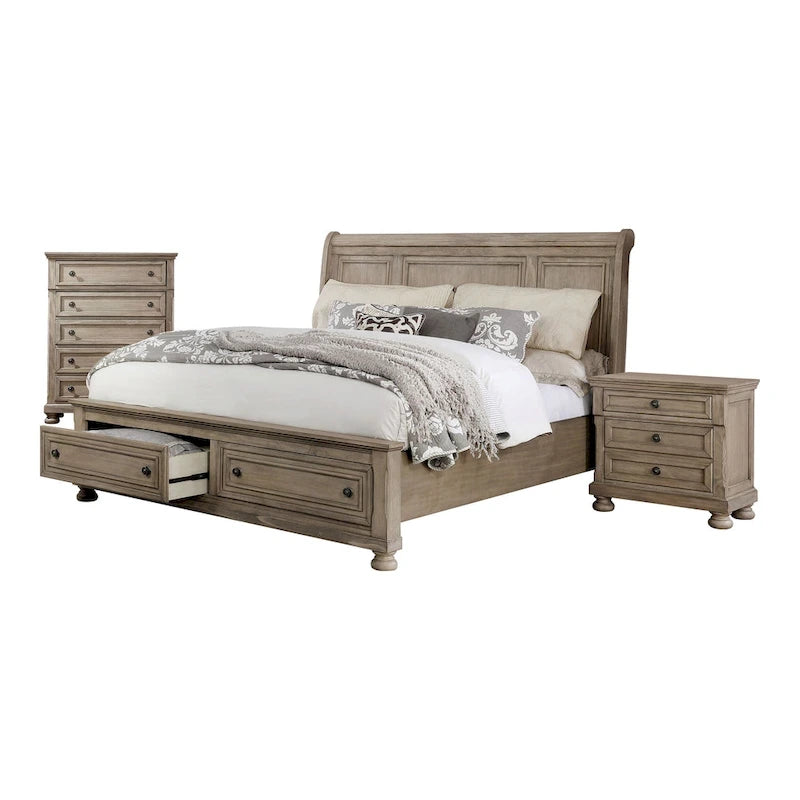 Ensemble de chambre à coucher Nahkohe Transitional en bois gris avec rangement intégré et port USB, 3 pièces, par Furniture of America