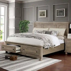 Ensemble de chambre à coucher Nahkohe Transitional en bois gris avec rangement intégré et port USB, 3 pièces, par Furniture of America