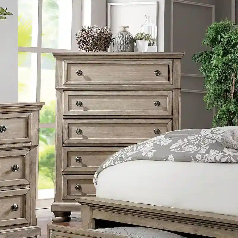 Ensemble de chambre à coucher Nahkohe Transitional en bois gris avec rangement intégré et port USB, 3 pièces, par Furniture of America