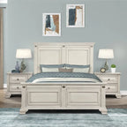 Ensemble de chambre à coucher 3 pièces Roundhill Furniture Renova en bois parchemin vieilli, lit à panneaux et 2 tables de chevet