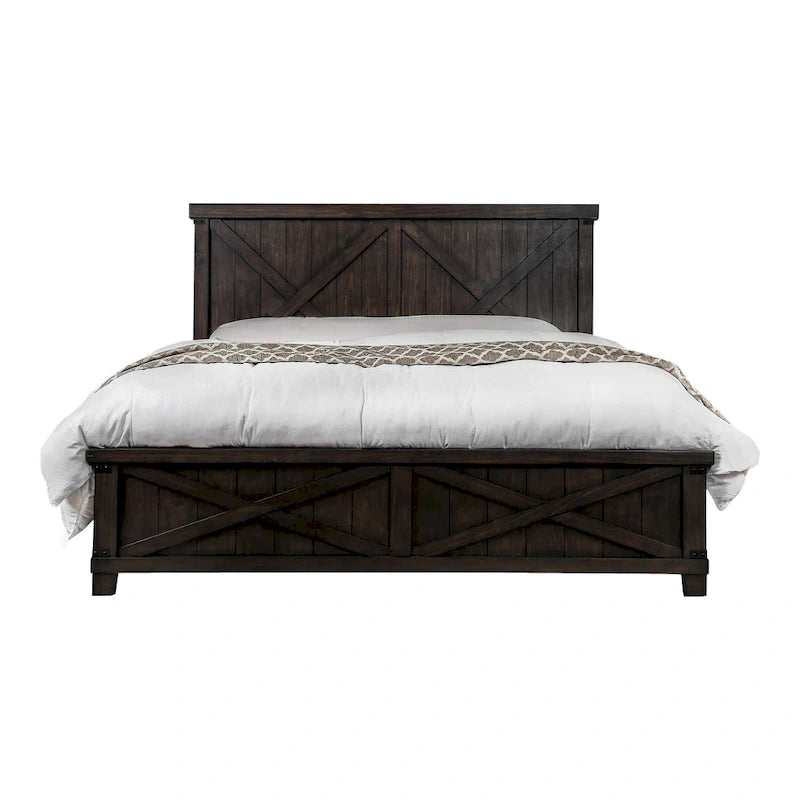 Ensemble lit et table de chevet Epona rustique en bois de noyer foncé (2 pièces) par The Gray Barn
