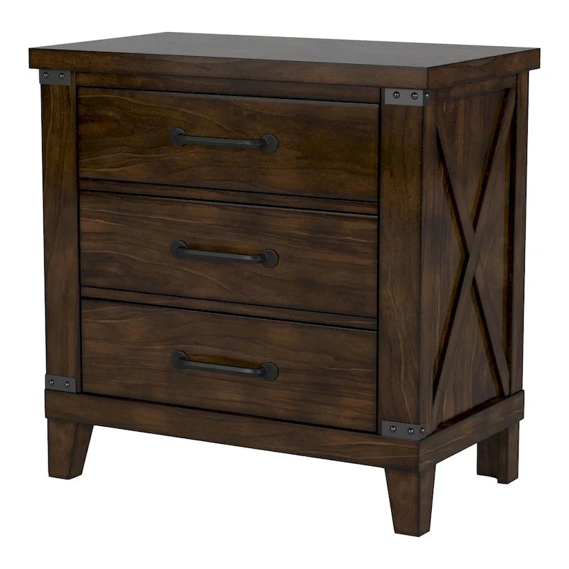 Ensemble lit et table de chevet Epona rustique en bois de noyer foncé (2 pièces) par The Gray Barn