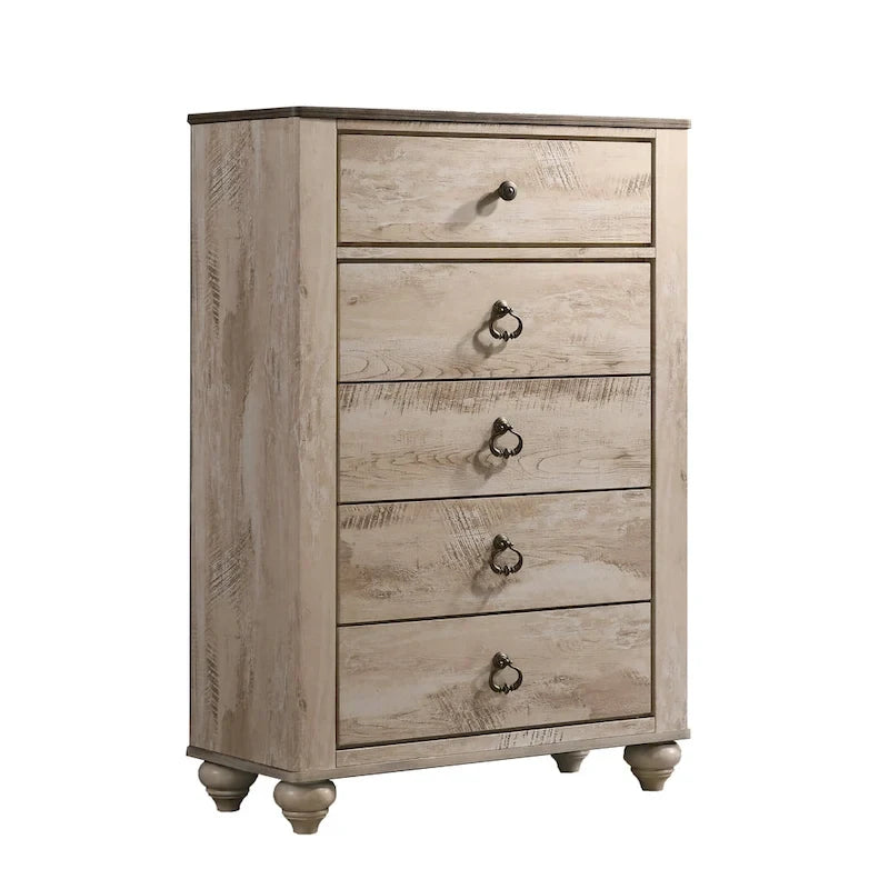 Ensemble de chambre à coucher contemporain Roundhill Furniture Imerland, blanc délavé, format King, 6 pièces