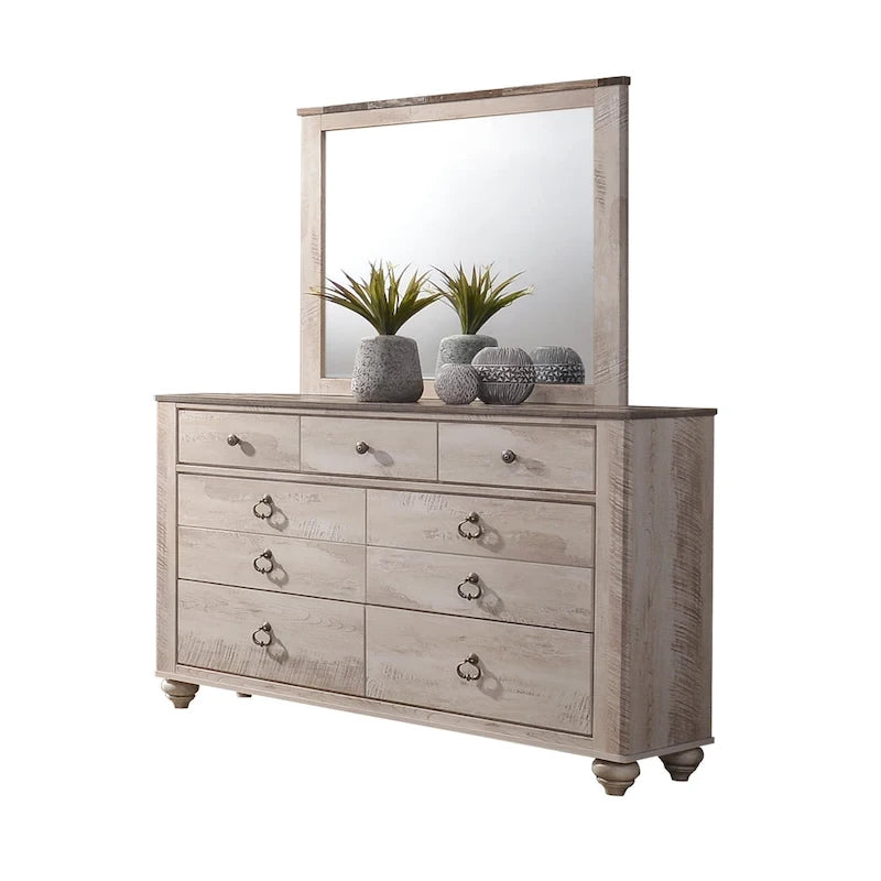 Ensemble de chambre à coucher contemporain Roundhill Furniture Imerland, blanc délavé, format King, 6 pièces