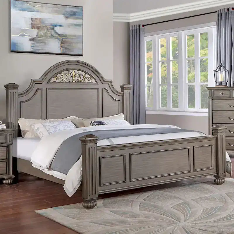 Ensemble de chambre à coucher traditionnel 3 pièces Vame en bois gris avec deux tables de chevet, par Furniture of America