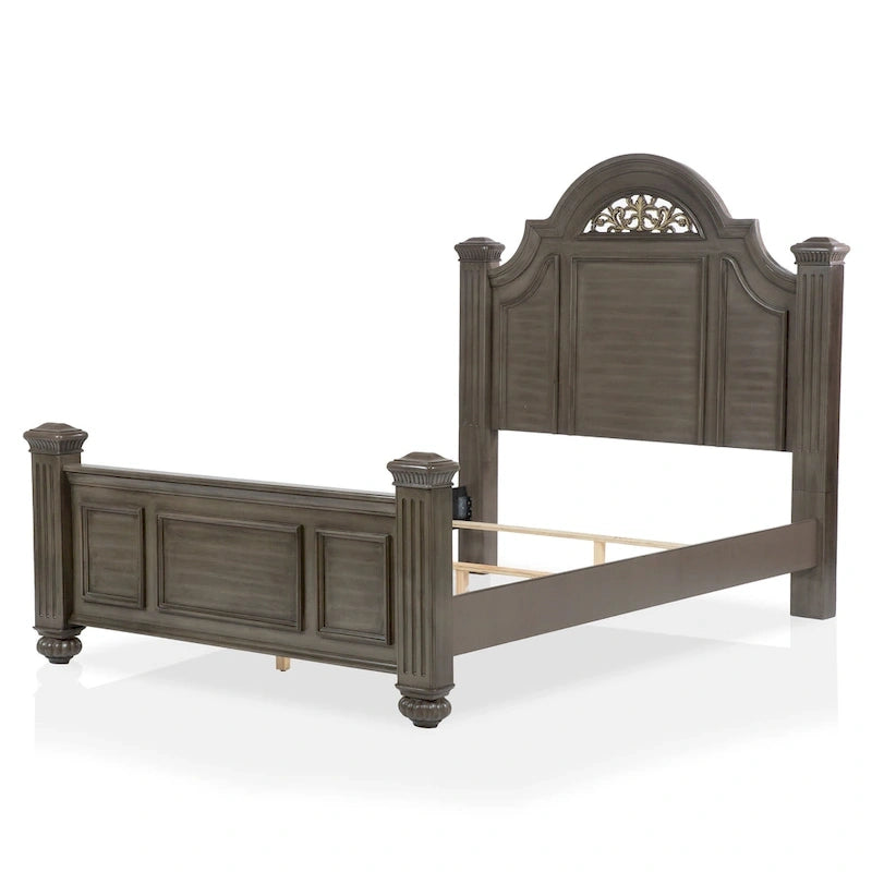 Ensemble de chambre à coucher traditionnel 3 pièces Vame en bois gris avec deux tables de chevet, par Furniture of America