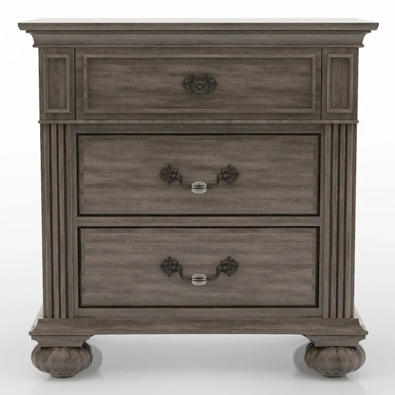 Ensemble de chambre à coucher traditionnel 3 pièces Vame en bois gris avec deux tables de chevet, par Furniture of America