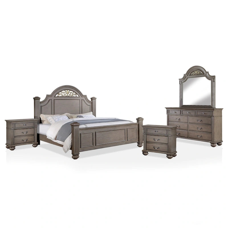 Ensemble de chambre à coucher traditionnel Vame en bois gris, 5 pièces, par Furniture of America