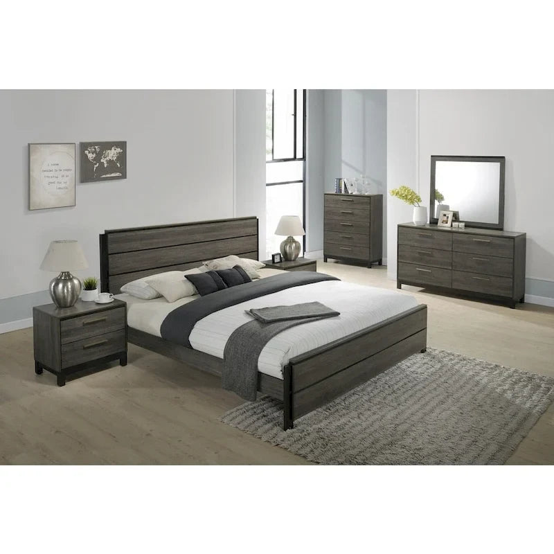 Ensemble de chambre à coucher Roundhill Furniture Ioana 187 en bois gris antique, 6 pièces, format king size