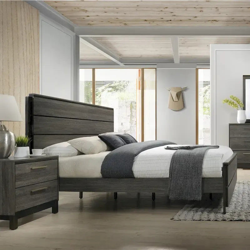 Ensemble de chambre à coucher Roundhill Furniture Ioana 187 en bois gris antique, 6 pièces, format king size