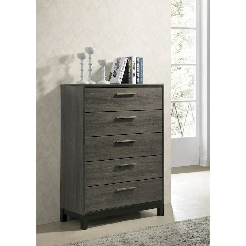 Ensemble de chambre à coucher Roundhill Furniture Ioana 187 en bois gris antique, 6 pièces, format king size