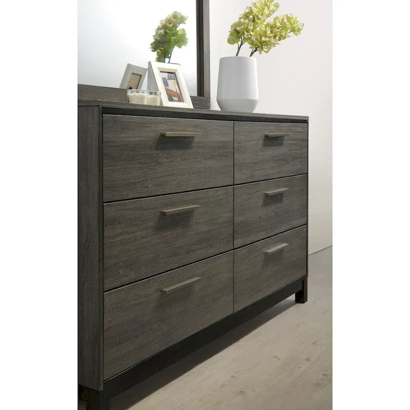 Ensemble de chambre à coucher Roundhill Furniture Ioana 187 en bois gris antique, 6 pièces, format king size
