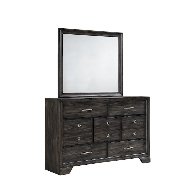 Ensemble de chambre à coucher Ayla 5 pièces avec plateforme en tissu gris et rangement