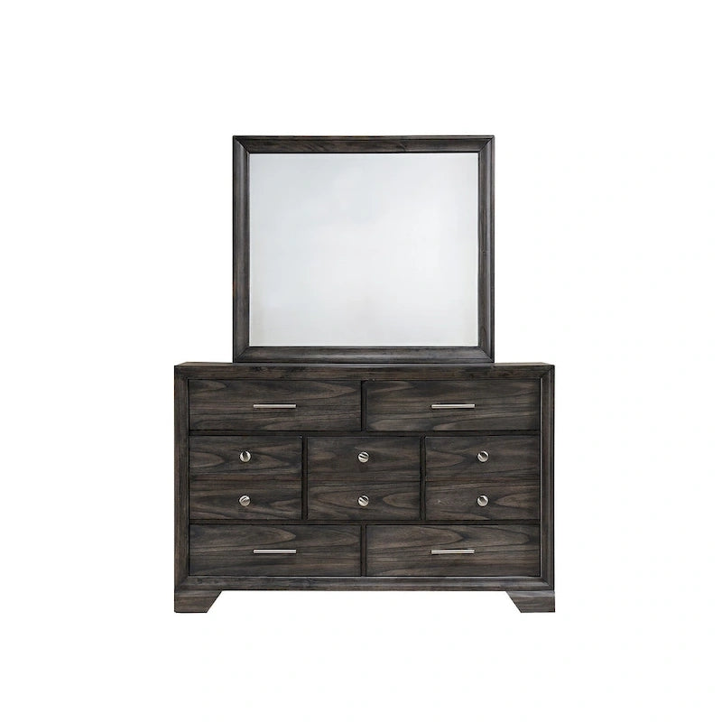 Ensemble de chambre à coucher Ayla 5 pièces avec plateforme en tissu gris et rangement