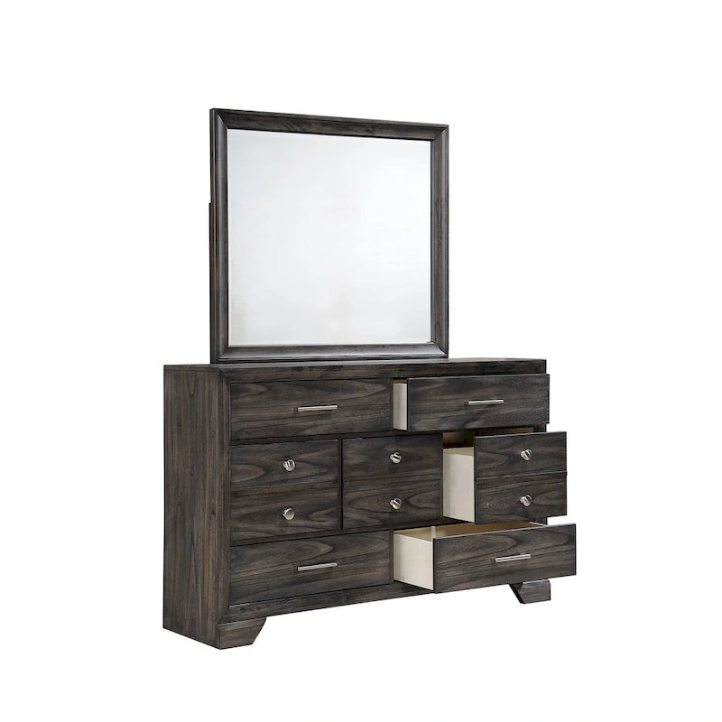 Ensemble de chambre à coucher Ayla 5 pièces avec plateforme en tissu gris et rangement