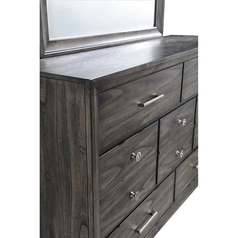 Ensemble de chambre à coucher Ayla 5 pièces avec plateforme en tissu gris et rangement