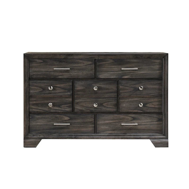Ensemble de chambre à coucher Ayla 5 pièces avec plateforme en tissu gris et rangement