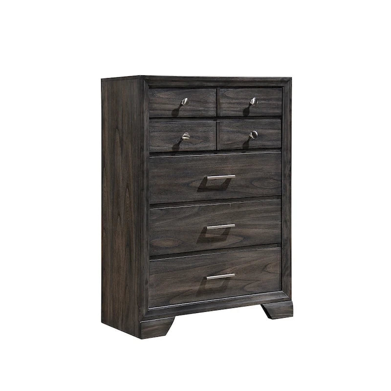 Ensemble de chambre à coucher Ayla 5 pièces avec plateforme en tissu gris et rangement