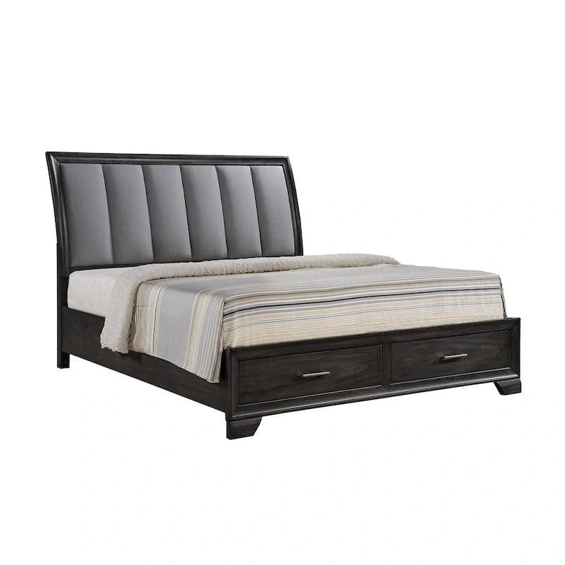 Ensemble de chambre à coucher Ayla 5 pièces avec plateforme en tissu gris et rangement
