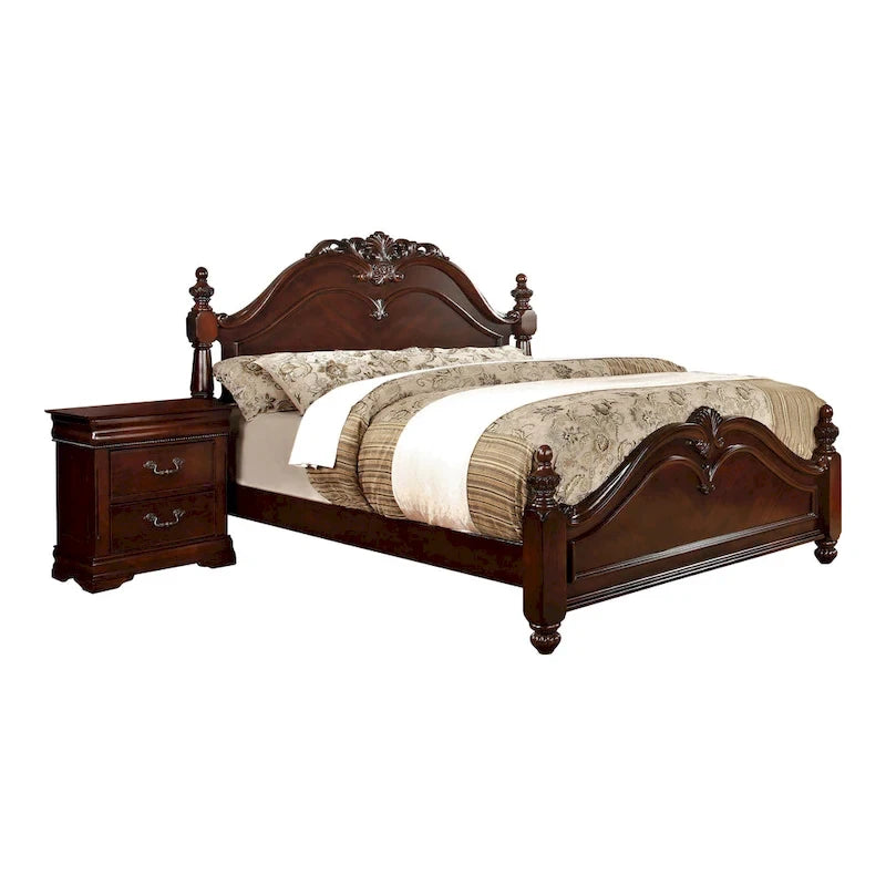 Ensemble de chambre à coucher traditionnel Diva en bois massif cerisier, 2 pièces, avec colonne, par Furniture of America