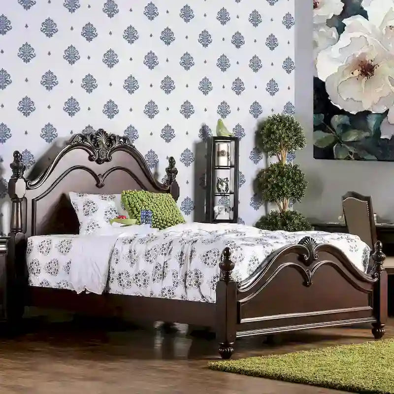 Ensemble de chambre à coucher traditionnel Diva en bois massif cerisier, 2 pièces, avec colonne, par Furniture of America