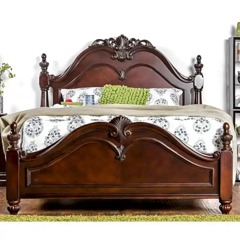 Ensemble de chambre à coucher traditionnel Diva en bois massif cerisier, 2 pièces, avec colonne, par Furniture of America