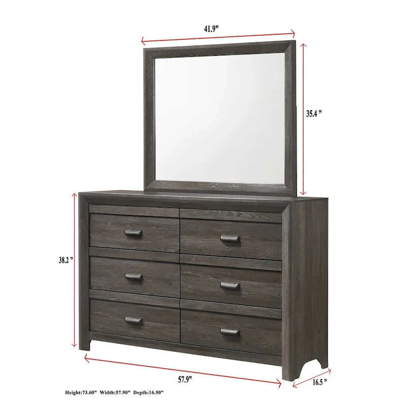 Ensemble de chambre à coucher Essa 6 pièces marron classique à panneaux