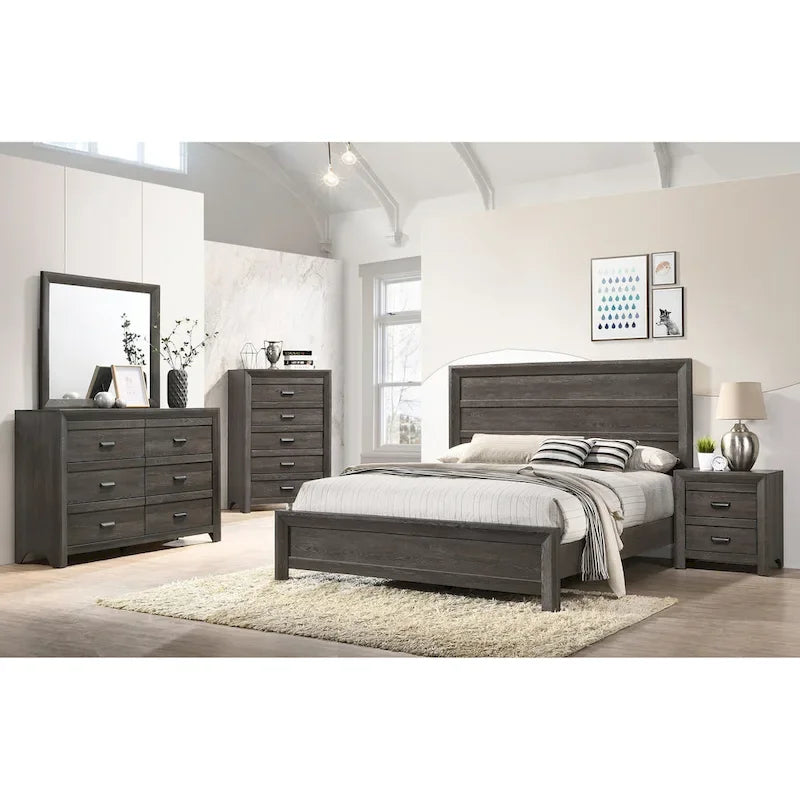 Ensemble de chambre à coucher Essa 6 pièces marron classique à panneaux