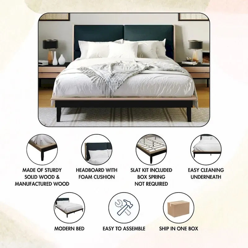 Ensemble de chambre à coucher en bois 3 pièces CraftPorch style milieu du siècle