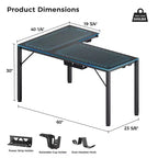 GTG-L60, bureau de jeu d'angle en verre en L 60x23, noir, 48,54 P x 60 L x 30 H